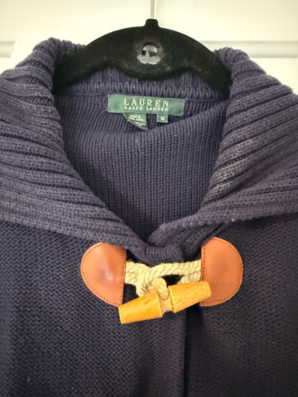 Lauren Ralph Lauren Navy Shawl-Collar Toggle Cardigan with Leather Trim - Picture 3 of 4